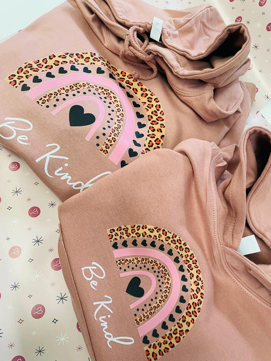Dusty Pink Adults Be Kind Rainbow Hoodie