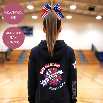 Personalised Cheerleading Hoodie - Customised Unisex Kids Cheer Pullover - Varsity Style Competition Jumper