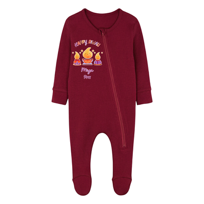 Personalised Happy Diwali Ribbed Babygrow - Matching Family Spiritual Pyjamas - Diya Design