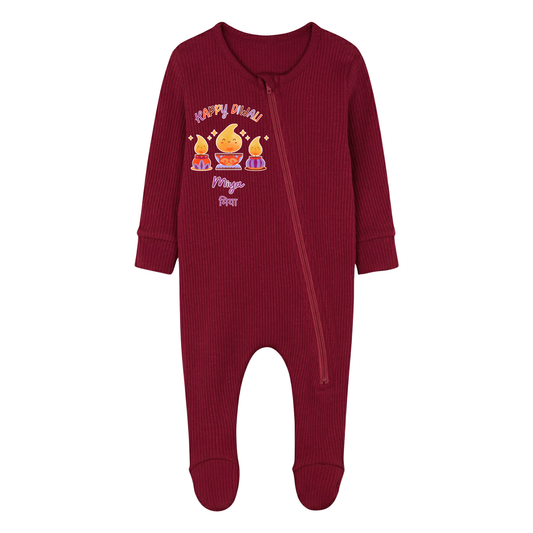 Personalised Happy Diwali Ribbed Babygrow - Matching Family Spiritual Pyjamas - Diya Design