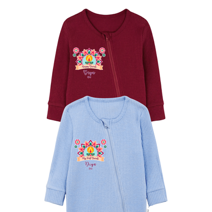 Personalised Happy Diwali Ribbed Babygrow - Matching Family Spiritual Pyjamas - Pastel Mandala Design