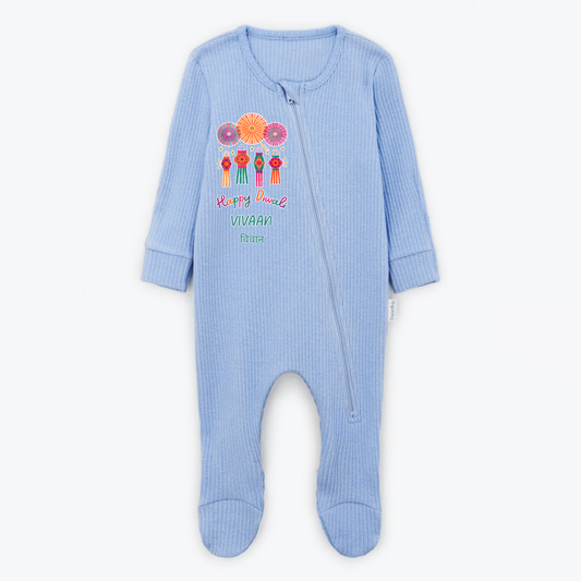 Personalised Happy Diwali Ribbed Babygrow - Matching Family Spiritual Pyjamas - Lanterns Design