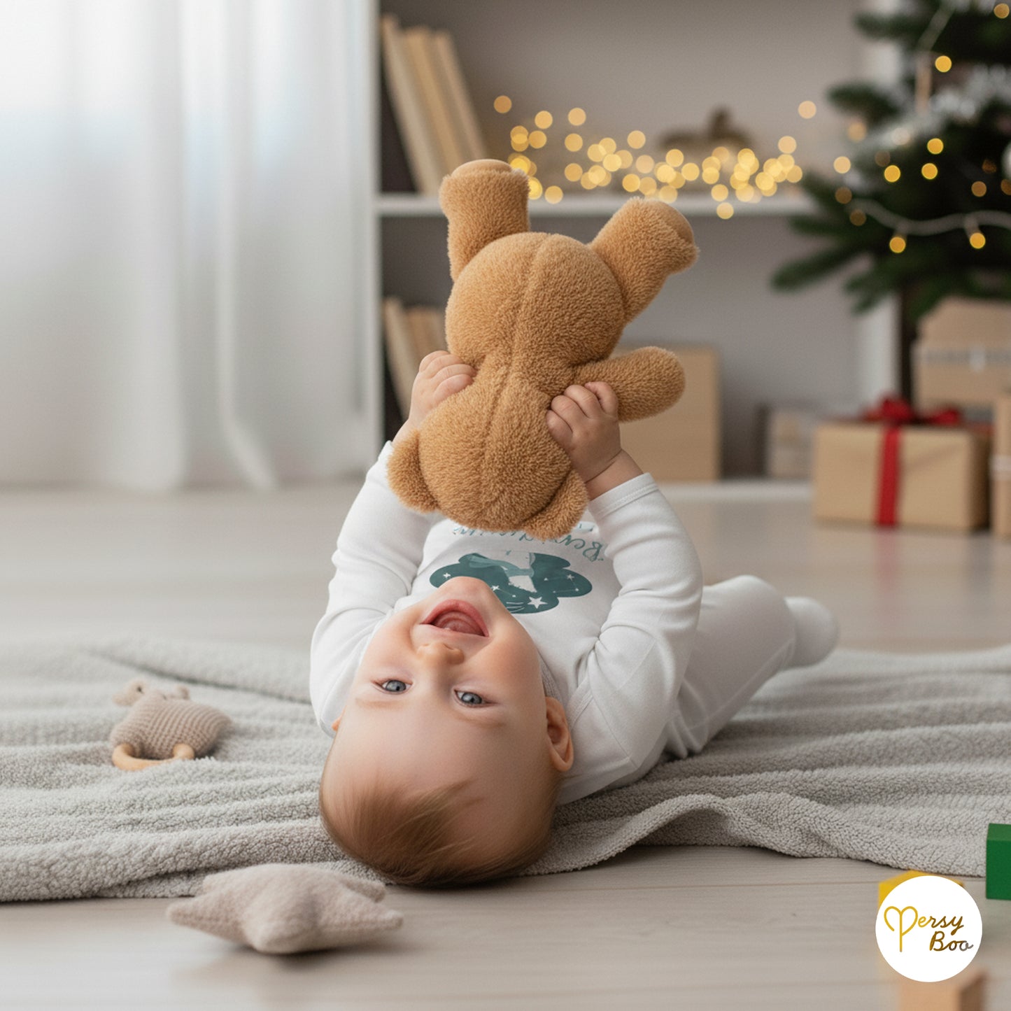 'My First Christmas' Blue Polar Bear Romper - Personalised Baby Grow - Christmas Pyjamas