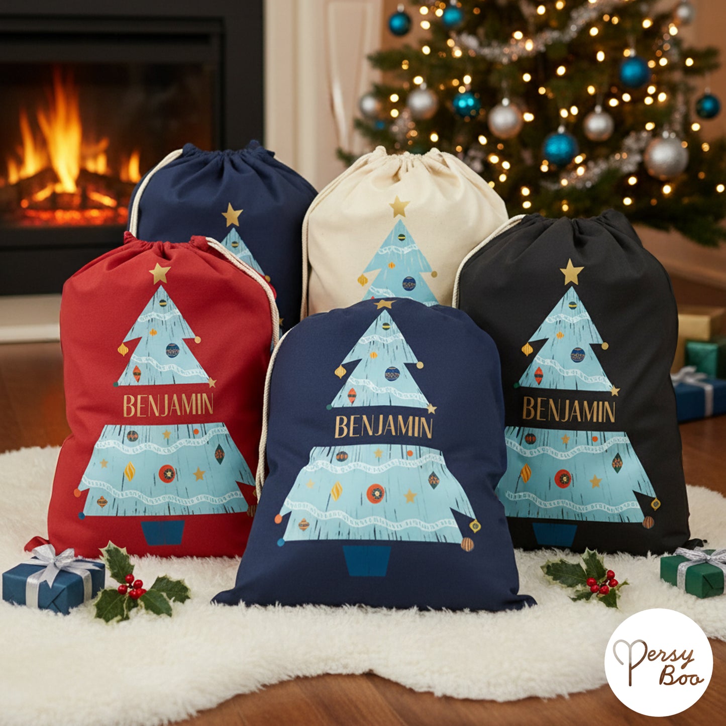 Personalised Festive Tree Sack with Christmas Gifts 100% Cotton