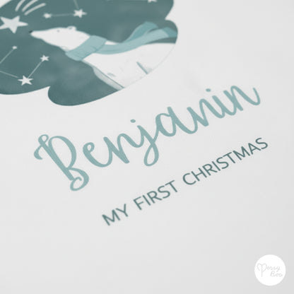 'My First Christmas' Blue Polar Bear Romper - Personalised Baby Grow - Christmas Pyjamas
