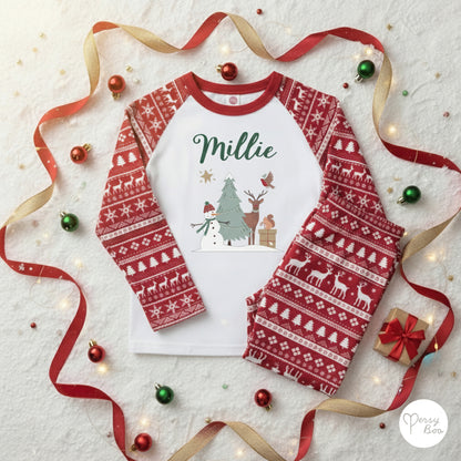 Personalised Festive Forest Pyjamas - Kids and Adults - Unisex Christmas PJ Set