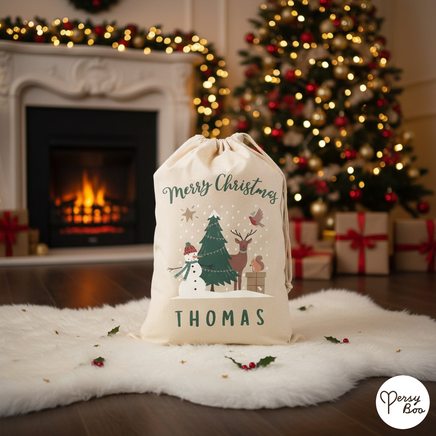 Personalised Christmas Festive Forest Gift Sack