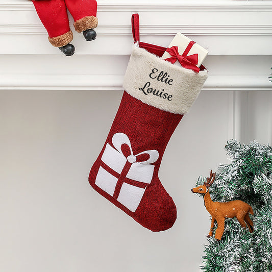 Personalised Christmas Stocking | Santa Reindeer Snowman Red white Stockings Hang Fireplace Xmas Decorations Family Kids Set