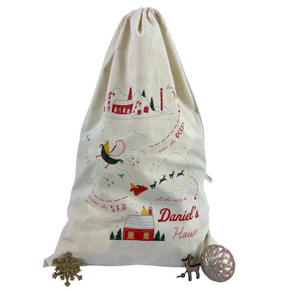 Personalised Santa Sacks, North Pole Child's Christmas Gift Sack, Kids Santa Bag, Santa Toy Bag, Santa Toy Sack, Kids Christmas Gift Bag