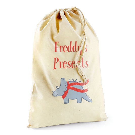 Custom Dino Bag-Christmas Sack Personalised-Drawstring Dino -Holiday Sack-Christmas Gift Bag With Name-Large Sack-Holiday Kid Gifts