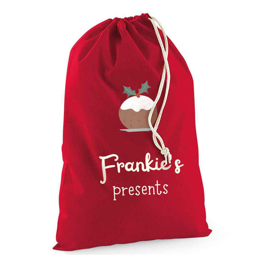 Custom Pudding Bag-Christmas Sack Personalised-Drawstring bag -Holiday Sack-Christmas Gift Bag With Name-Large Sack-Holiday Kid Gifts