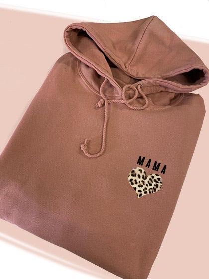 Mama leopard heart hoodie dusty pink