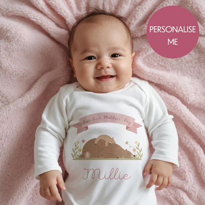 Our First Mothers' Day Personalised Bear Babygrow - My First Custom Romper - Gift for Mummy