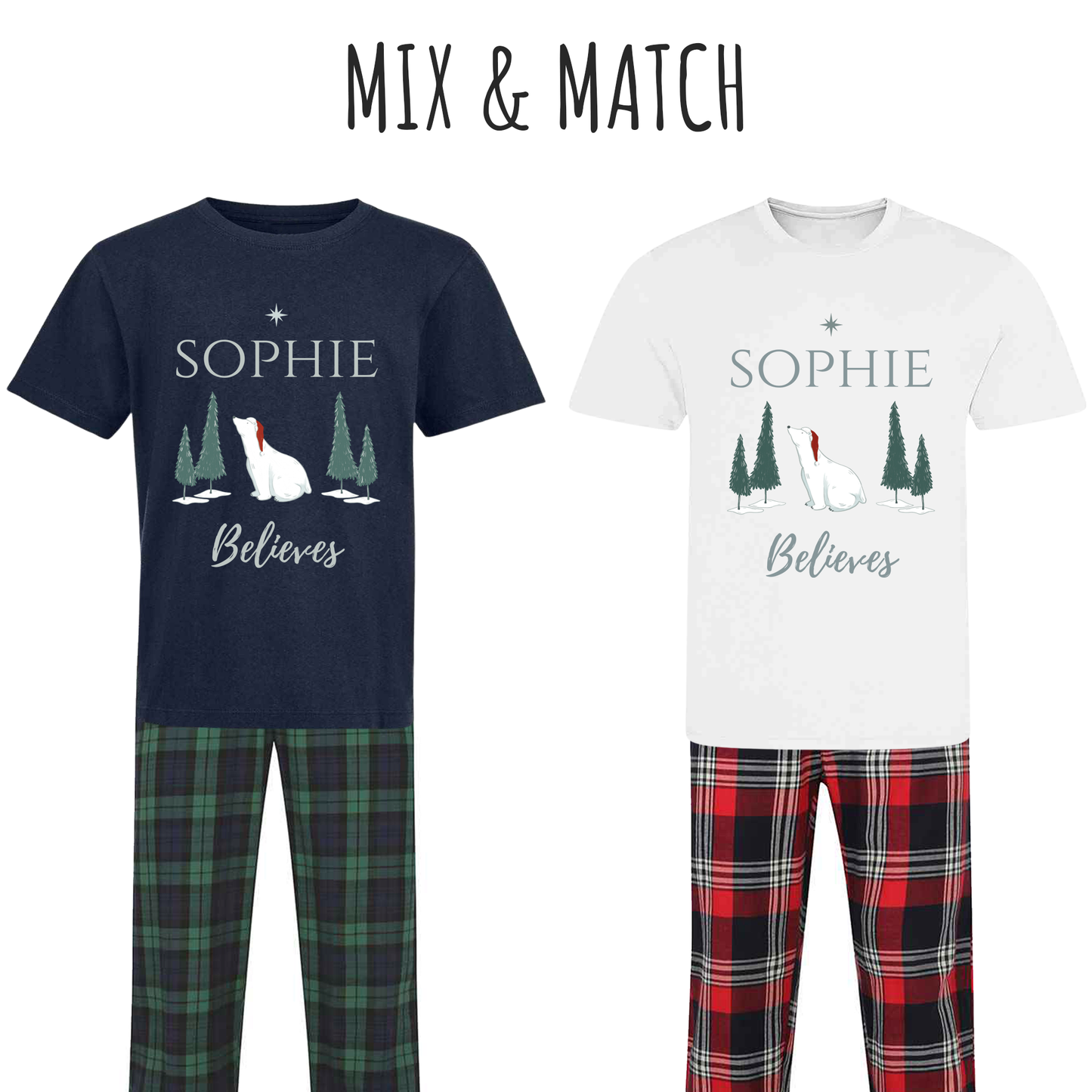 Personalised I Believe Family Christmas Pyjamas - Mix and Match Tartan Style