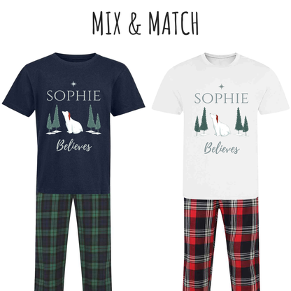Personalised I Believe Family Christmas Pyjamas - Mix and Match Tartan Style