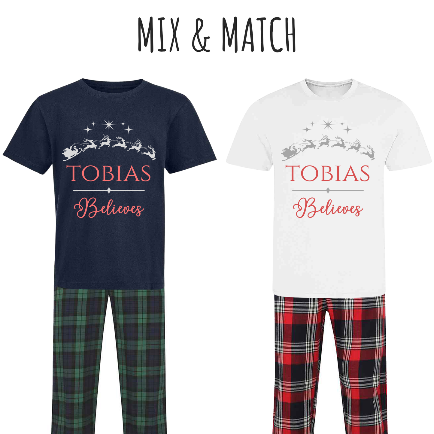 Personalised Sleigh Magic Family Christmas Pyjamas - Mix and Match - Tartan Style