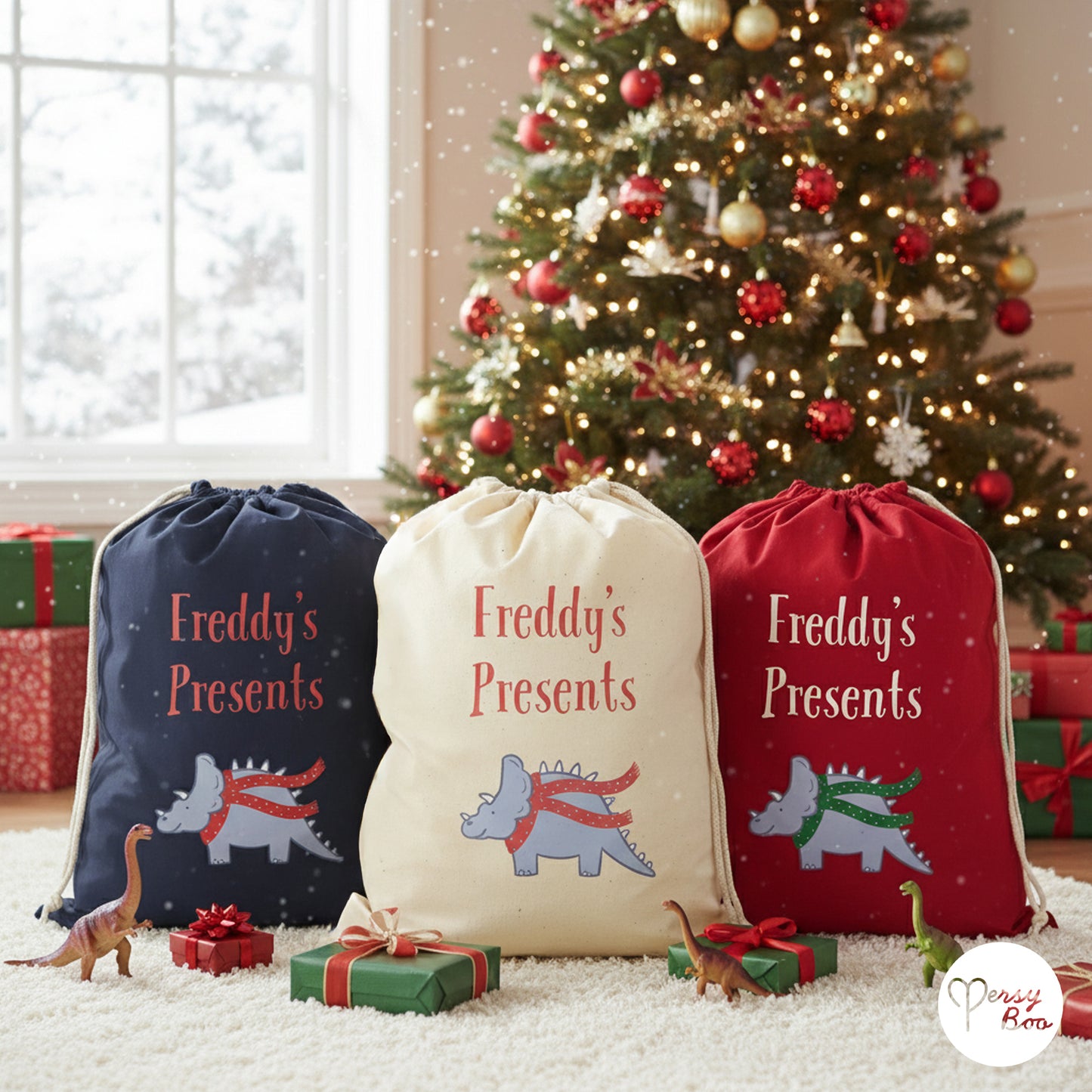 Dino Theme Christmas Sack Personalised