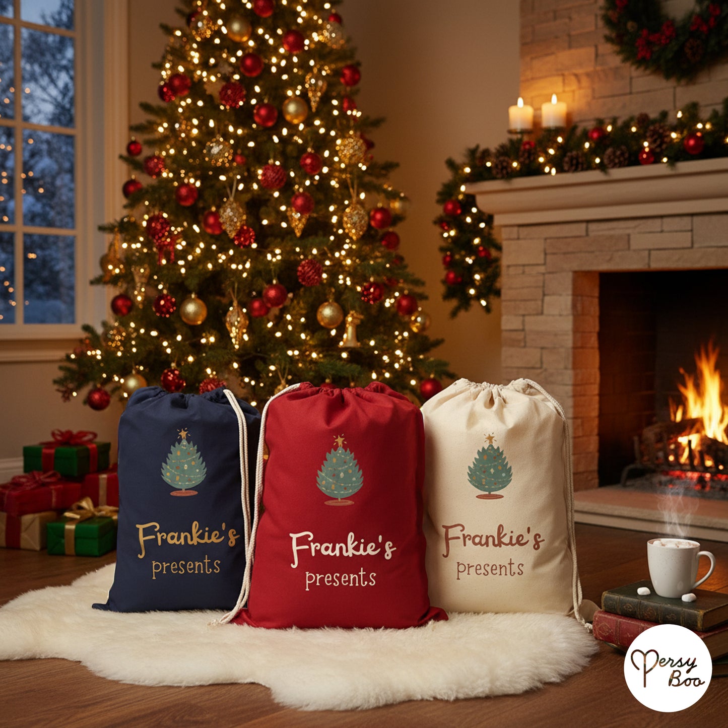 Personalised Tree Sack with Christmas Gifts 100% Cotton