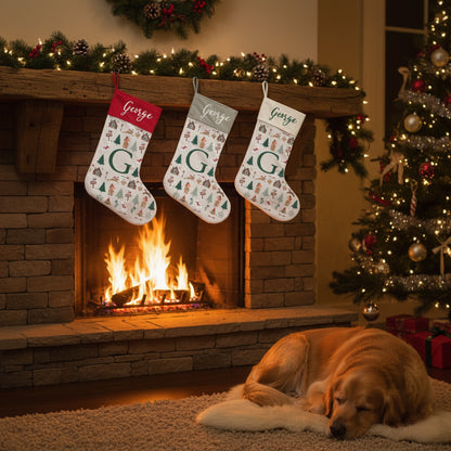 Patterned Festive Forest Stocking With Initial