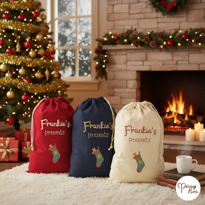 Personalised Stocking Sack with Christmas Gifts 100% Cotton