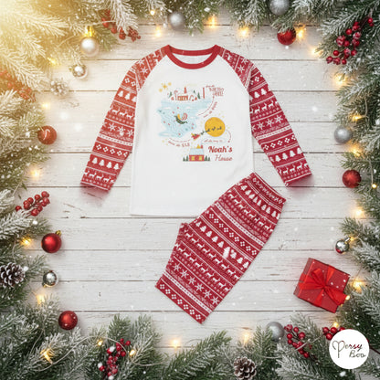 Personalised Santa Tracker Map Pyjamas - Kids and Adults - Unisex Christmas PJ Set