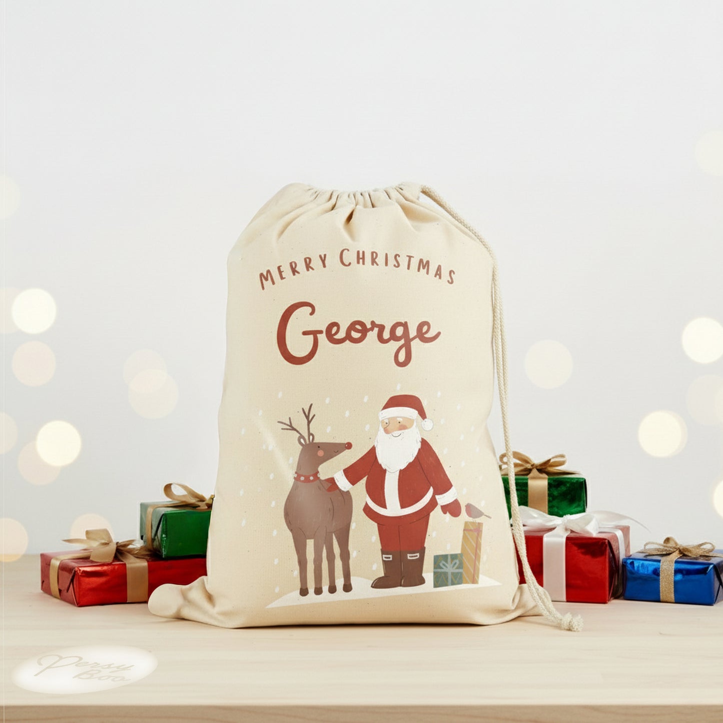 Personalised Christmas Countdown Gift Sack - Santa and Rudolph