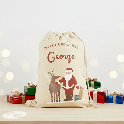 Personalised Christmas Countdown Gift Sack - Santa and Rudolph