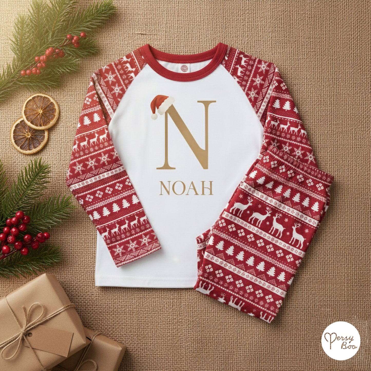 Personalised Christmas Initial Pyjamas - Kids and Adults - Unisex Festive PJ Set