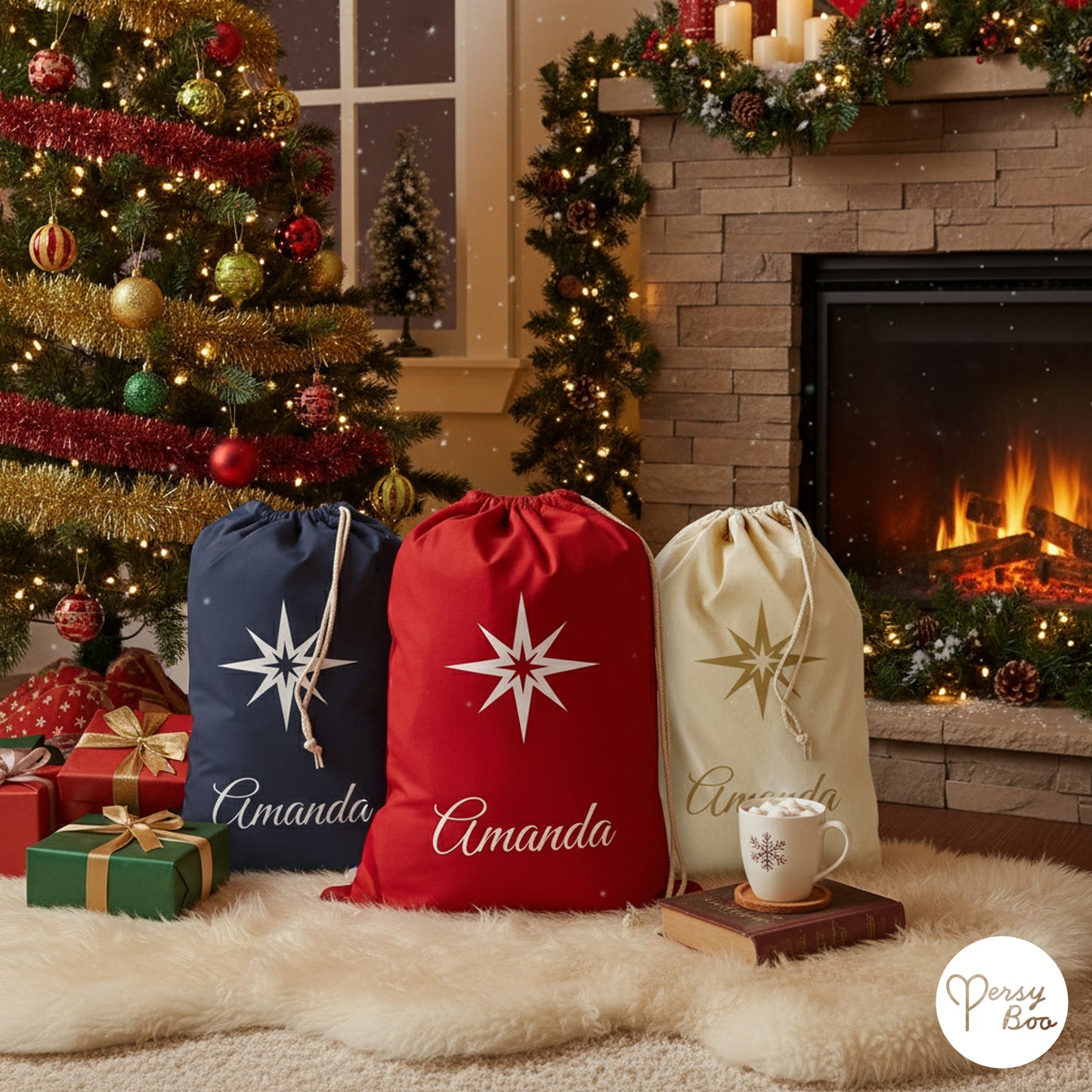 Personalised Star Sack with Christmas Gifts 100% Cotton