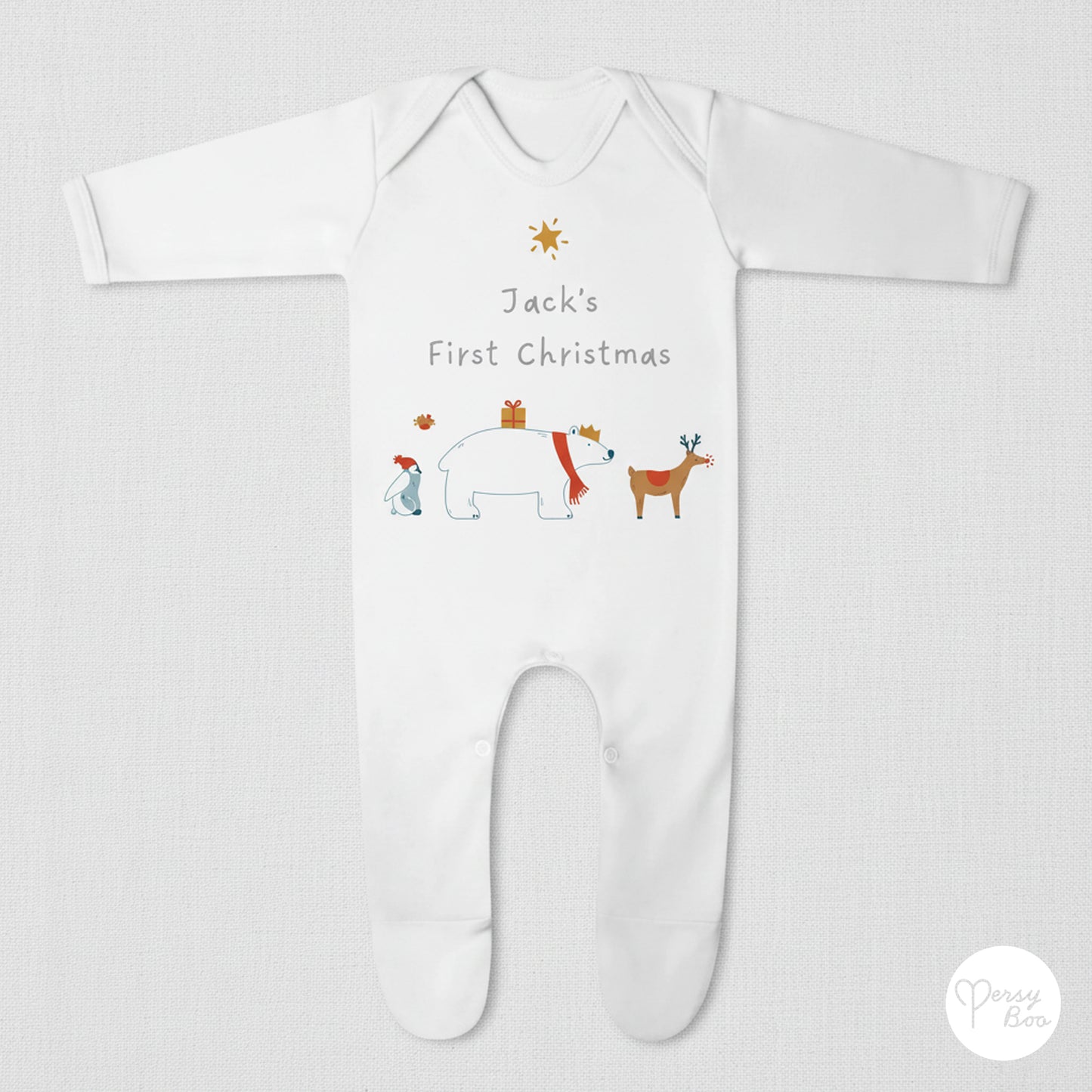 'My First Christmas' Winter Animals Romper - Personalised Baby Grow - Christmas Pyjamas