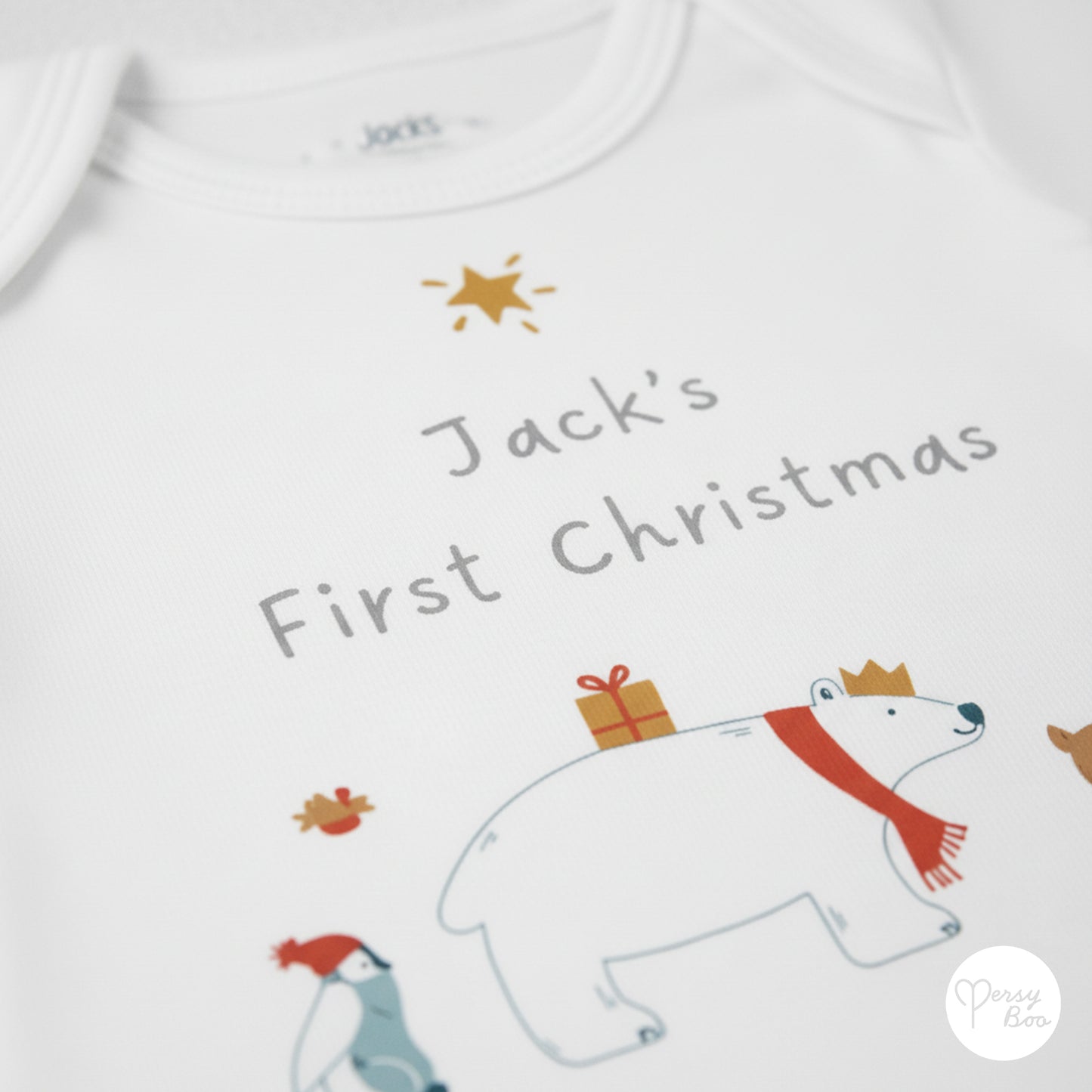 'My First Christmas' Winter Animals Romper - Personalised Baby Grow - Christmas Pyjamas