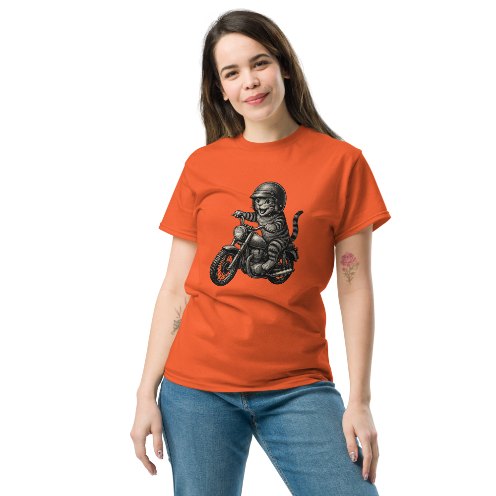 Cat Riding Motorbike Funny Biker Cat Tee
