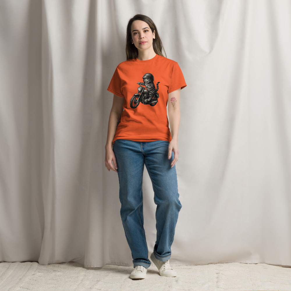 Cat Riding Motorbike Funny Biker Cat Tee