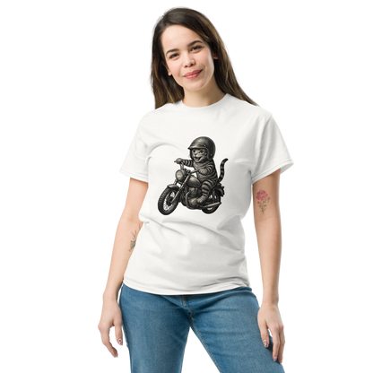 Cat Riding Motorbike Funny Biker Cat Tee