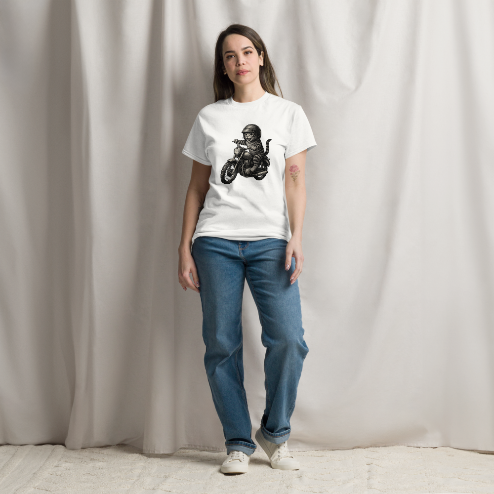 Cat Riding Motorbike Funny Biker Cat Tee